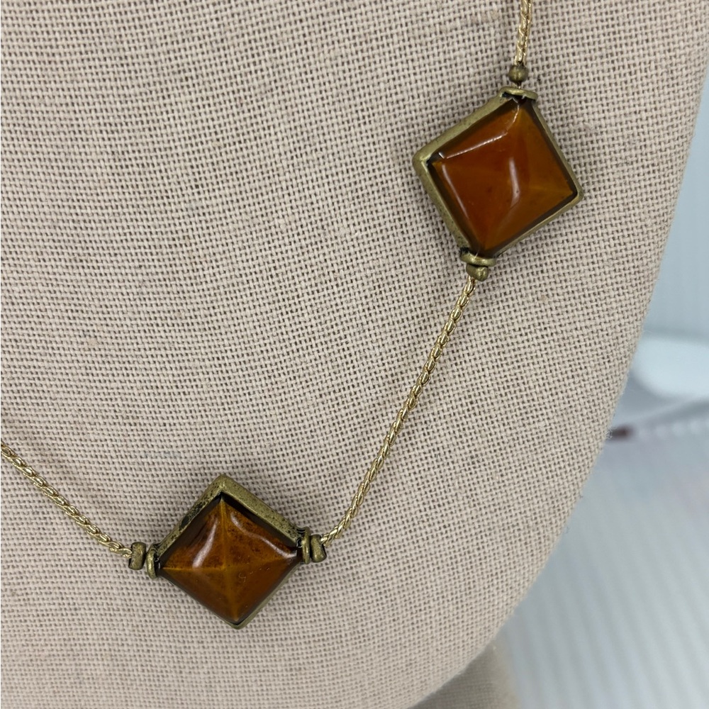 NWT Gold and Orange Necklace with Geometric Pendants - Picture 2 of 6